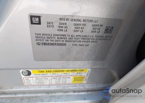 2012 Chevrolet Malibu Ls из США, поврежденный, VIN 1G1ZB5E08CF299030